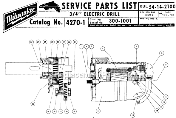 Page A Diagram and Parts List for 4270-1 SER 300-1001 Milwaukee Electric Drill