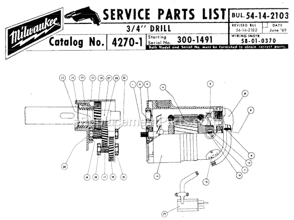 Page A Diagram and Parts List for 4270-1 SER 300-1491 Milwaukee Electric Drill