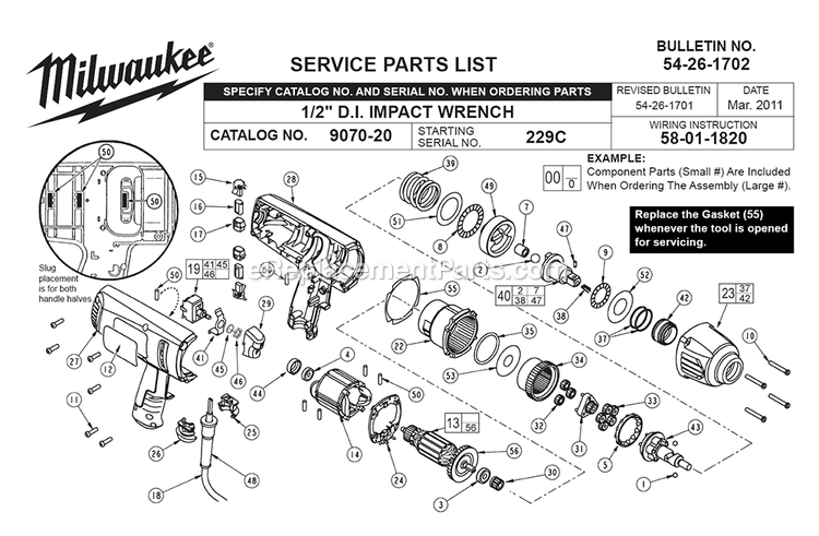 Page A Diagram and Parts List for 9070-20 229C Milwaukee Wrench
