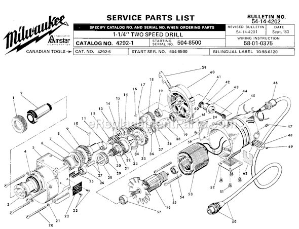 Page A Diagram and Parts List for 4292-1 SER 504-8500 Milwaukee Electric Drill