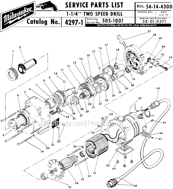 Page A Diagram and Parts List for 4297-1 SER 505-1001 Milwaukee Drill Press