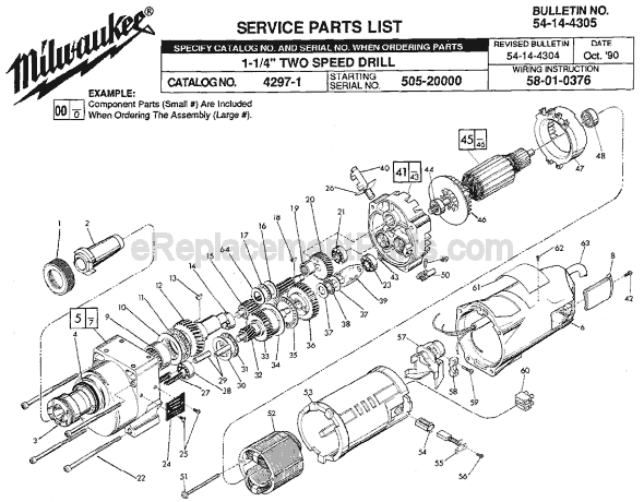 Page A Diagram and Parts List for 4297-1 SER 505-20000 Milwaukee Electric Drill