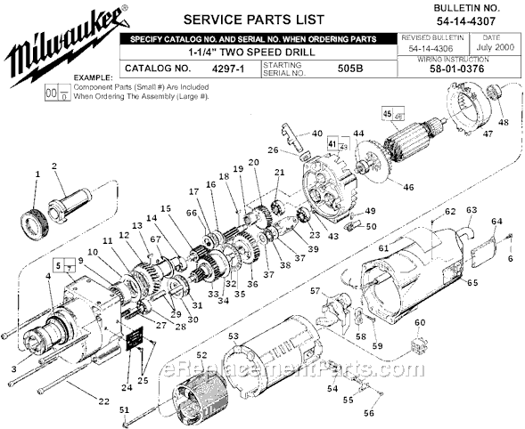 Page A Diagram and Parts List for 4297-1 SER 505B Milwaukee Drill Press