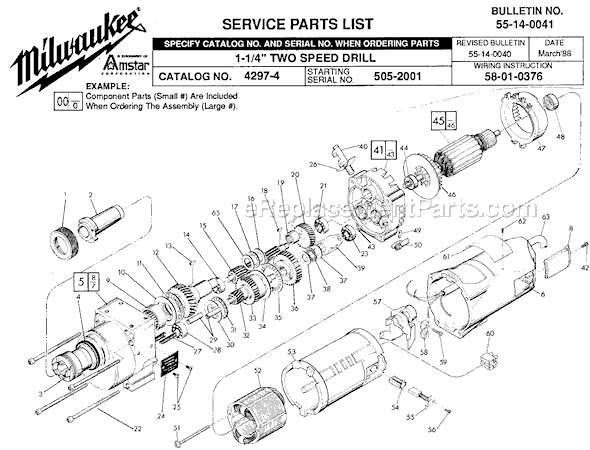 Page A Diagram and Parts List for 4297-4 SER 505-2001 Milwaukee Electric Drill