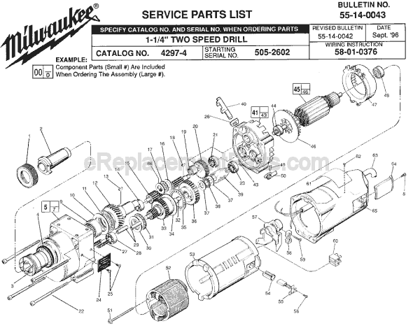 Page A Diagram and Parts List for 4297-4 SER 505B Milwaukee Electric Drill