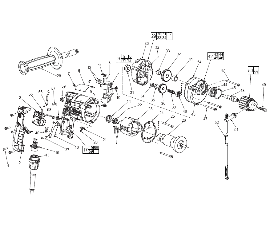 Fig-0 Diagram and Parts List for 0234-6  Milwaukee Electric Drill