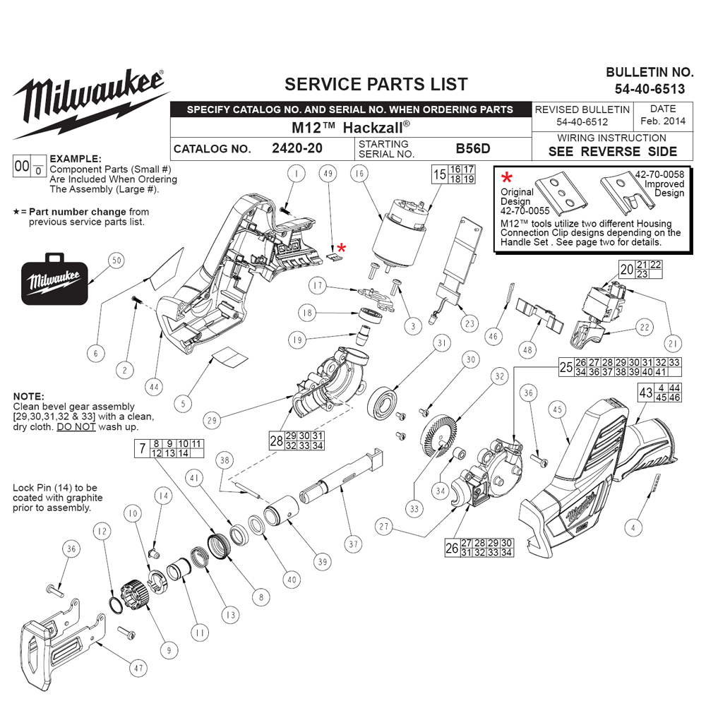 Fig-0 Diagram and Parts List for 2420-22 B56D Milwaukee Saw