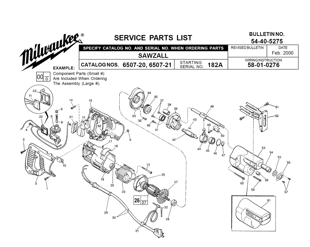 Fig-0 Diagram and Parts List for 6507-21 182A Milwaukee Saw