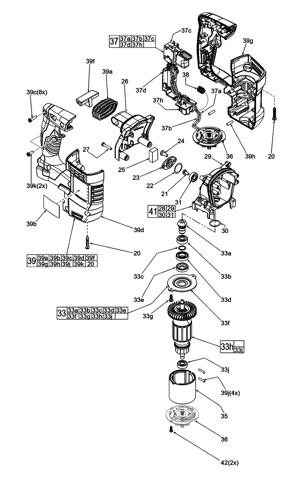 Fig-0 Diagram and Parts List for 2605-20 D14D Milwaukee Cordless Drill