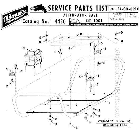 Page B Diagram and Parts List for 4450 SER 351-1001 Milwaukee Generator