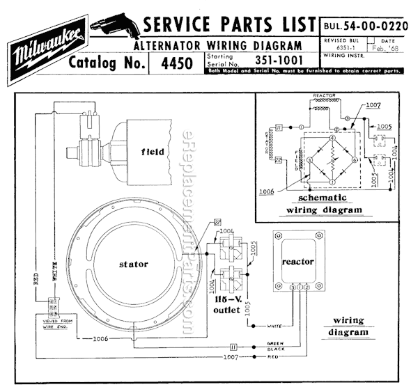 Page C Diagram and Parts List for 4450 SER 351-1001 Milwaukee Generator