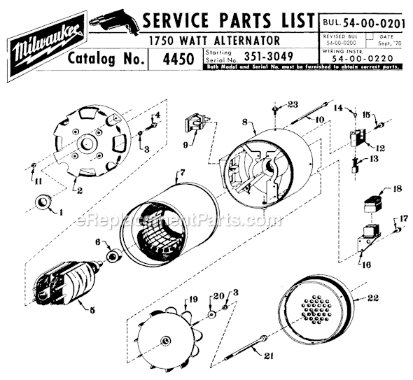 Page A Diagram and Parts List for 4450 SER 351-3049 Milwaukee Generator