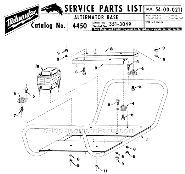 Page B Diagram and Parts List for 4450 SER 351-3049 Milwaukee Generator