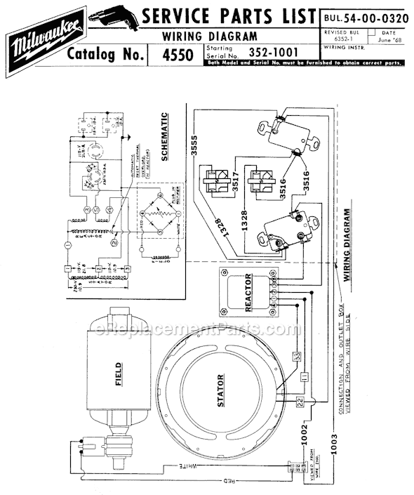 Page C Diagram and Parts List for 4550 SER 352-1001 Milwaukee Generator