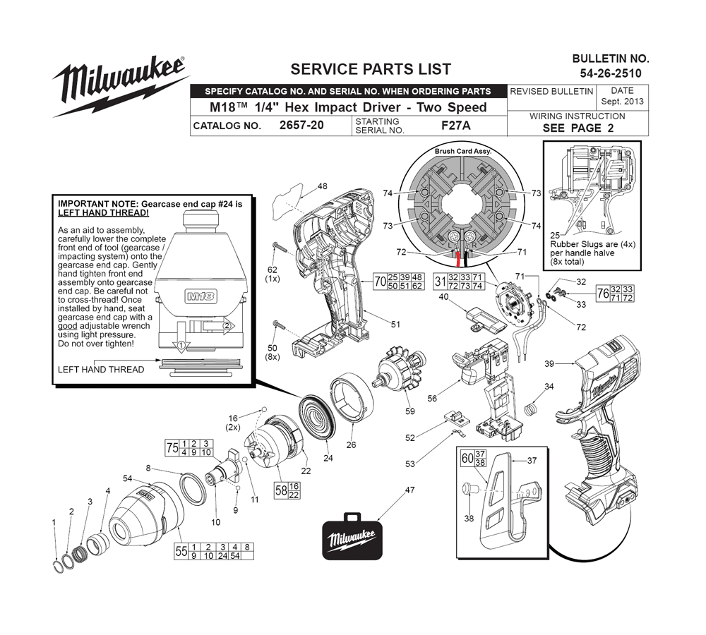 Fig-0 Diagram and Parts List for 2657-20 F27A Milwaukee Impact Driver