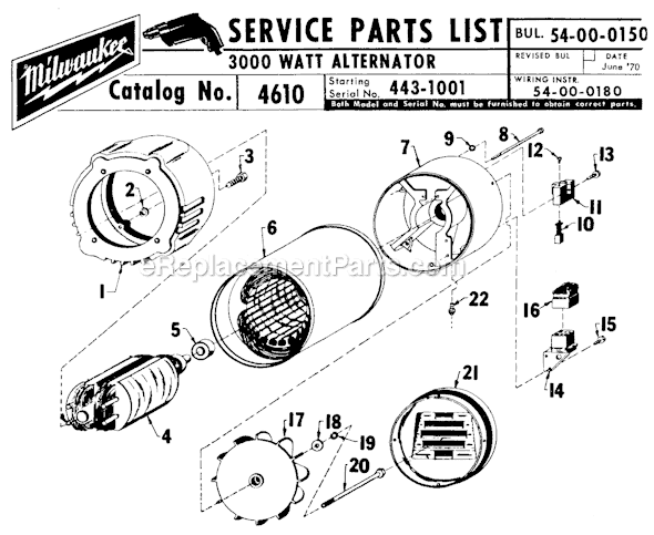 Page A Diagram and Parts List for 4610 SER 443-1001 Milwaukee Generator