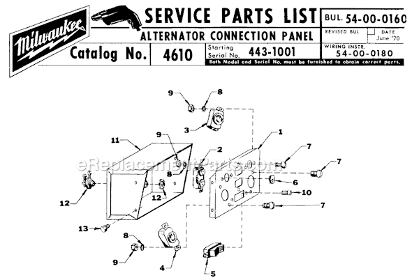 Page B Diagram and Parts List for 4610 SER 443-1001 Milwaukee Generator