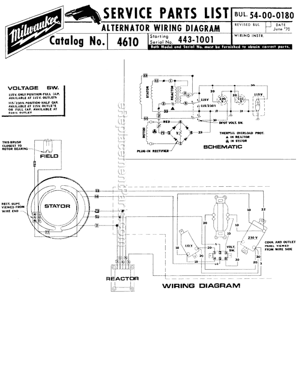 Page D Diagram and Parts List for 4610 SER 443-1001 Milwaukee Generator