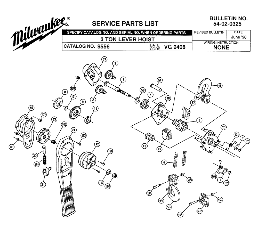 Fig-0 Diagram and Parts List for 9556 VG 9408 Milwaukee Hoist & Winch