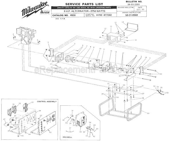 Page A Diagram and Parts List for 4655 SER H793 477202 Milwaukee Generator