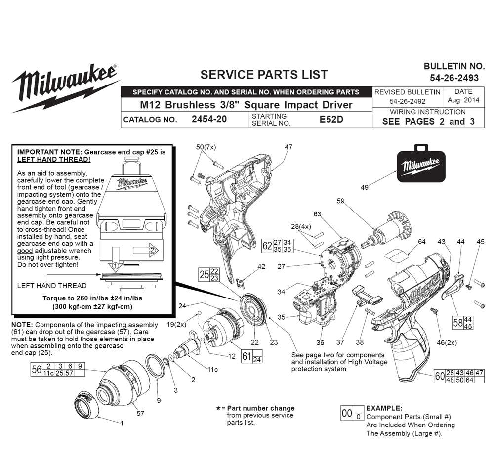 Fig-0 Diagram and Parts List for 2454-22 E52D Milwaukee Impact Driver