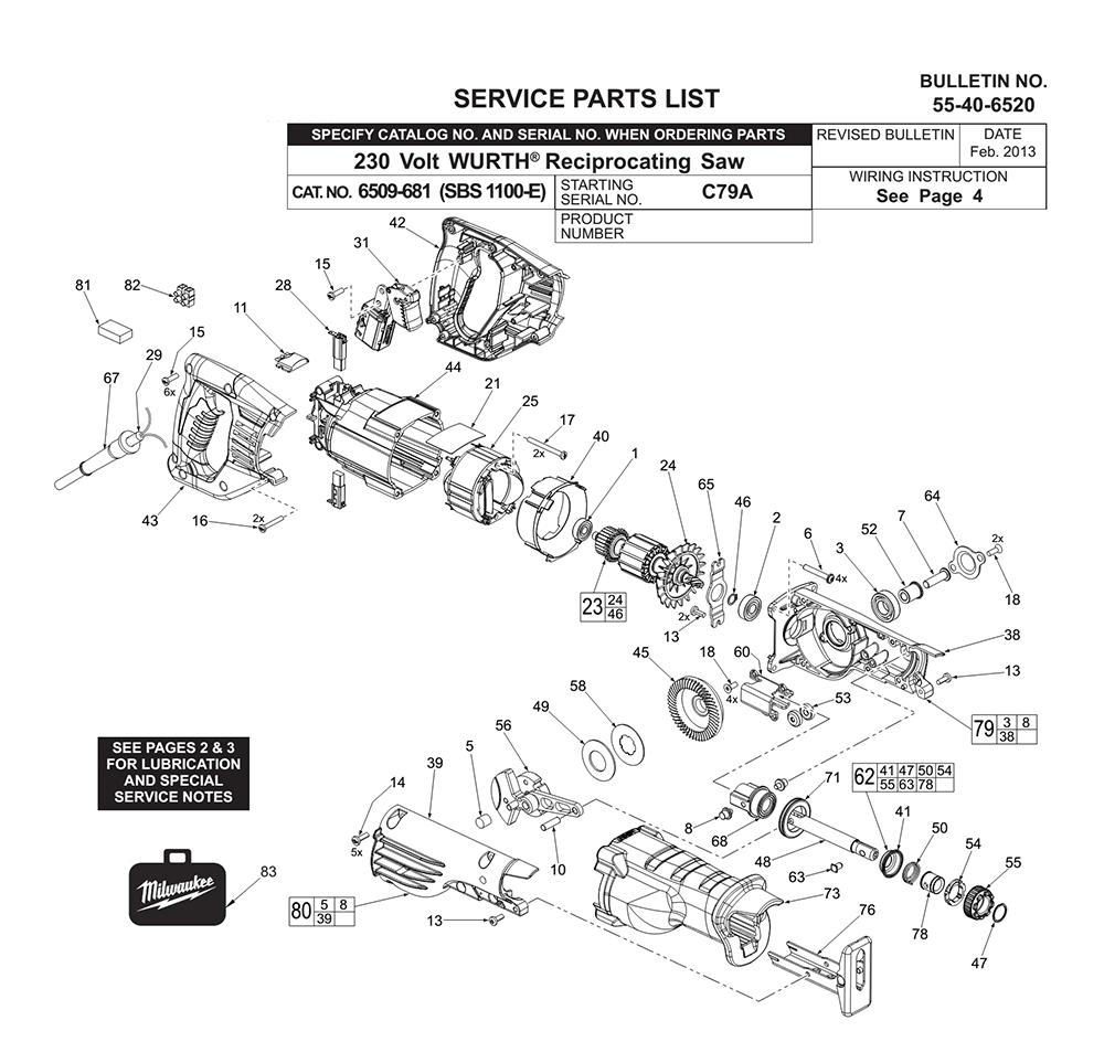 Fig-0 Diagram and Parts List for 6509-681 C79A Milwaukee Reciprocating Saw