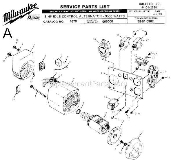 Page A Diagram and Parts List for 4670 SER 065000 Milwaukee Generator