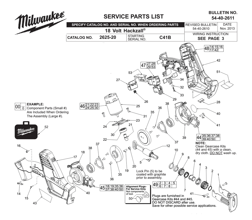 Fig-0 Diagram and Parts List for 2625-20 C41B Milwaukee Reciprocating Saw