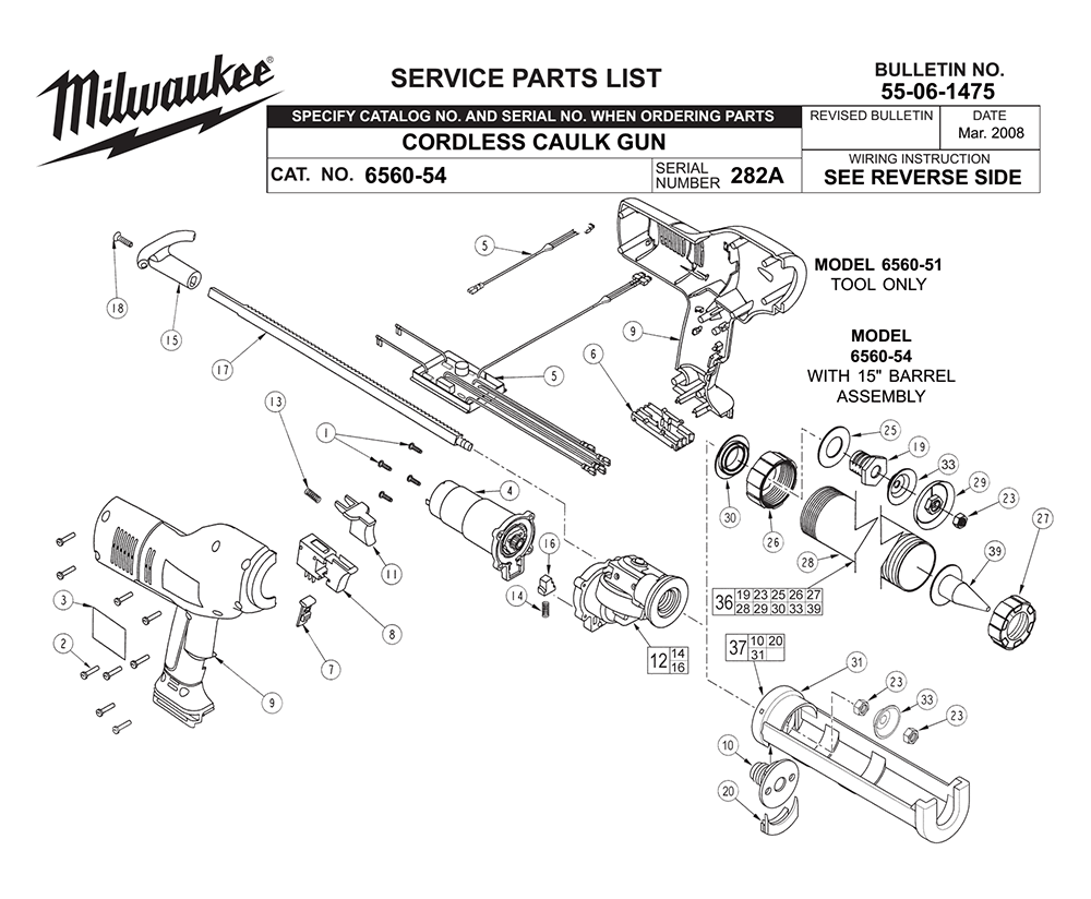 Fig-0 Diagram and Parts List for 6560-54 282A Milwaukee Miscellaneous