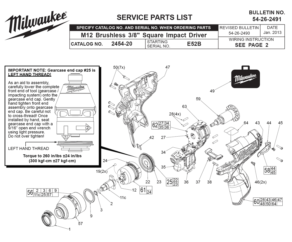 Fig-0 Diagram and Parts List for 2454-20 E52B Milwaukee Impact Driver