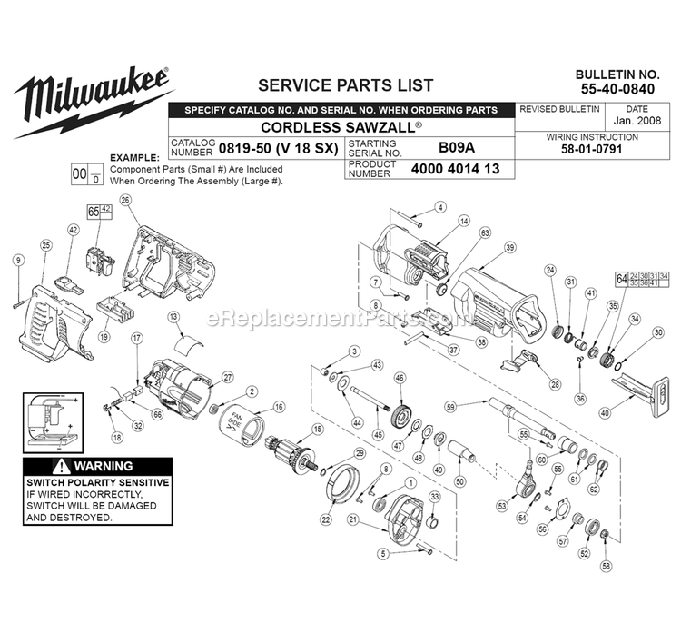 Page A Diagram and Parts List for 0819-50 B09A Milwaukee Circular Saw