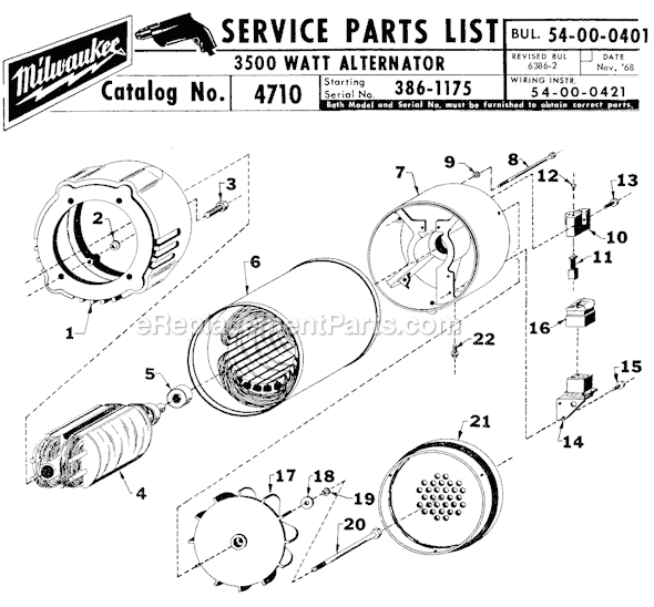 Page A Diagram and Parts List for 4710 SER 386-1175 Milwaukee Generator