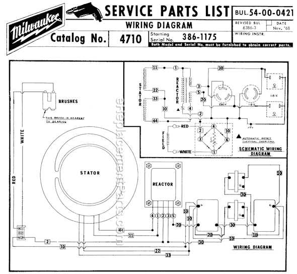 Page B Diagram and Parts List for 4710 SER 386-1175 Milwaukee Generator
