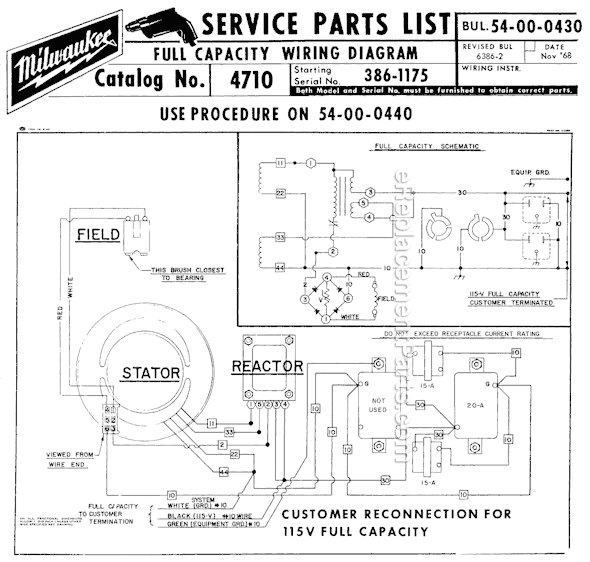Page C Diagram and Parts List for 4710 SER 386-1175 Milwaukee Generator