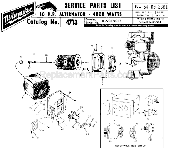 Page A Diagram and Parts List for 4713 SER H-773270957 Milwaukee Generator