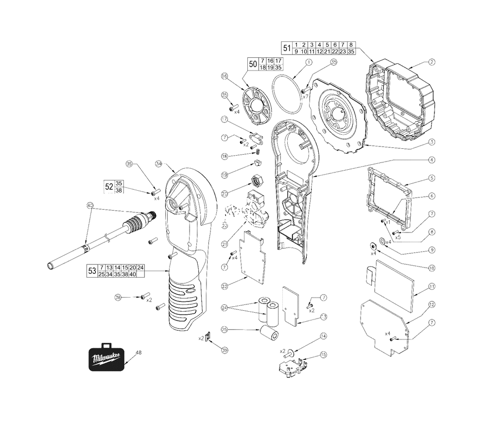 12 Volt M-Spector 360 (Digital Inspection Camera) Diagram and Parts List for 2313-21 D59A Milwaukee Worklight & Flashlight