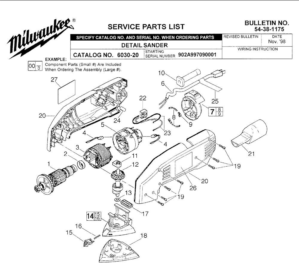 Fig-0 Diagram and Parts List for 6030-20 997090001 Milwaukee Sander Polisher