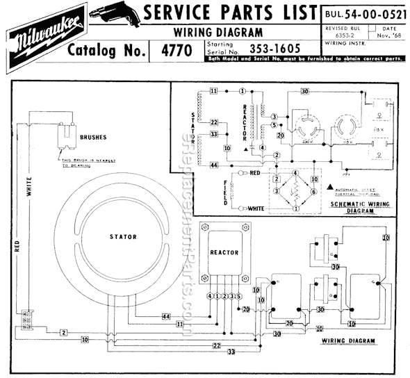 Page C Diagram and Parts List for 4770 SER 353-1605 Milwaukee Generator