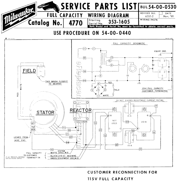 Page D Diagram and Parts List for 4770 SER 353-1605 Milwaukee Generator