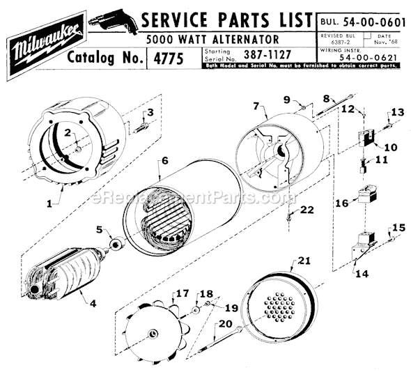Page A Diagram and Parts List for 4775 SER 387-1127 Milwaukee Generator