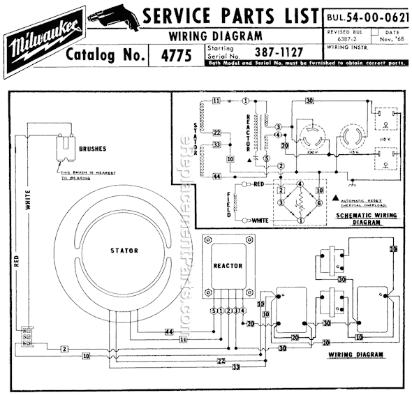 Page C Diagram and Parts List for 4775 SER 387-1127 Milwaukee Generator