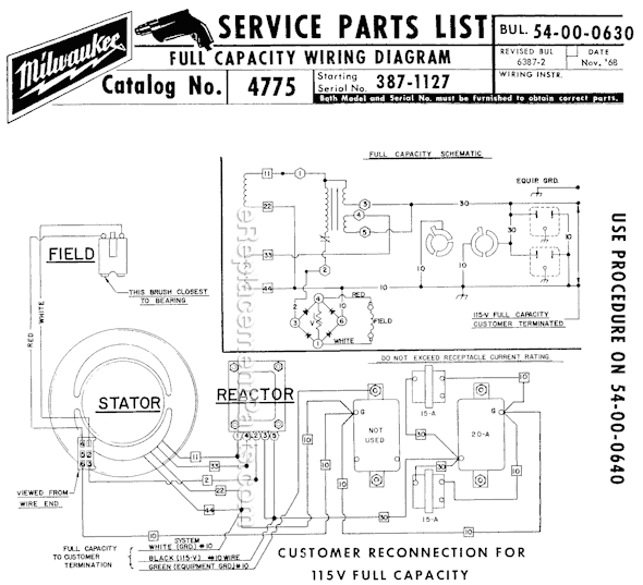 Page D Diagram and Parts List for 4775 SER 387-1127 Milwaukee Generator