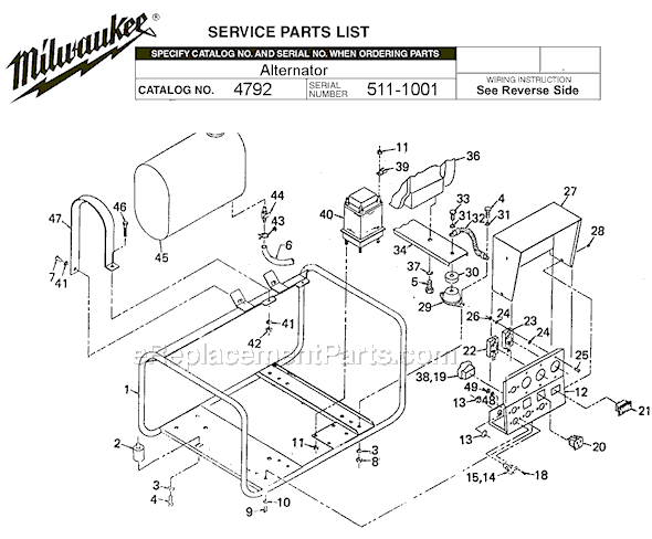 Page A Diagram and Parts List for 4792 SER 511-1001 Milwaukee Generator