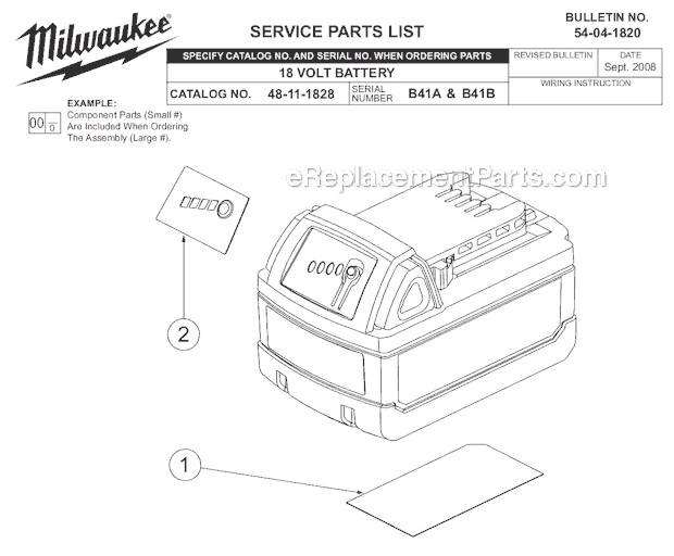 Page A Diagram and Parts List for 48-11-1828 B41A and B41B Milwaukee Charger