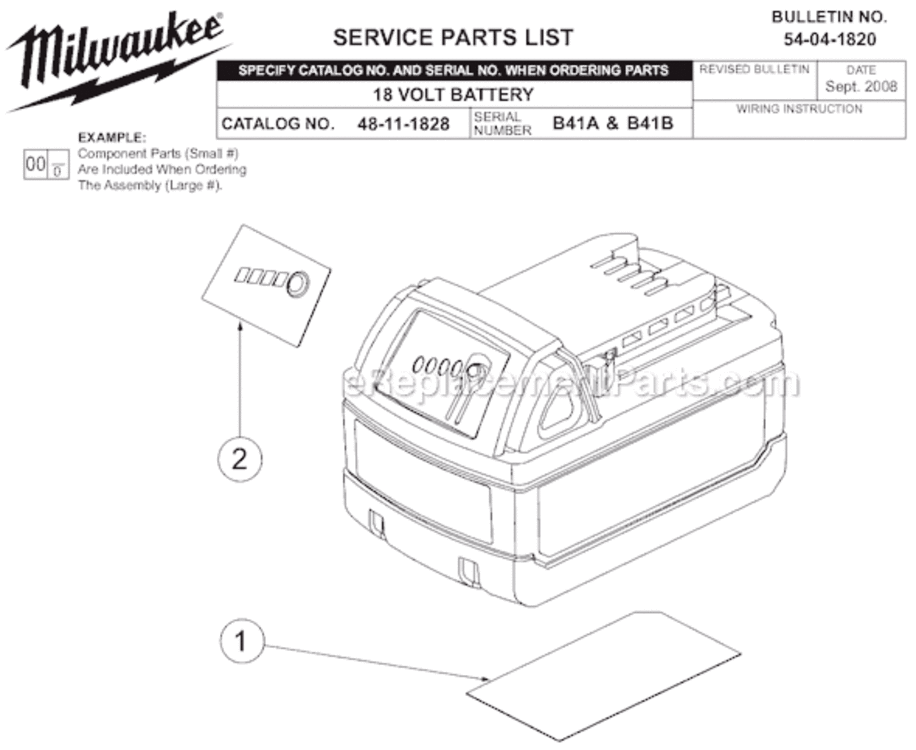 Page A Diagram and Parts List for 48-11-1828 SER B41A Milwaukee Charger