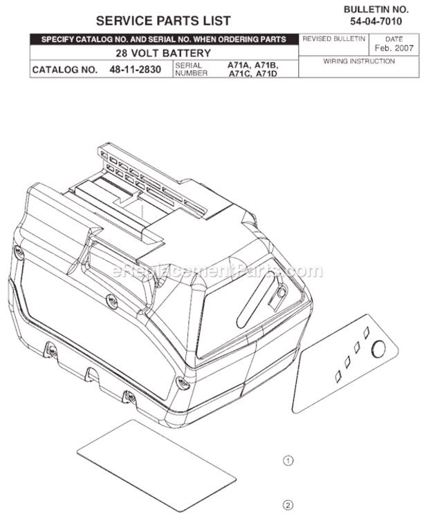 Page A Diagram and Parts List for 48-11-2830 SER A71C Milwaukee Charger