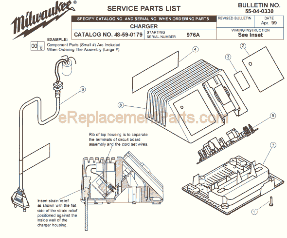 Page A Diagram and Parts List for 48-59-0179 SER 976A Milwaukee Charger