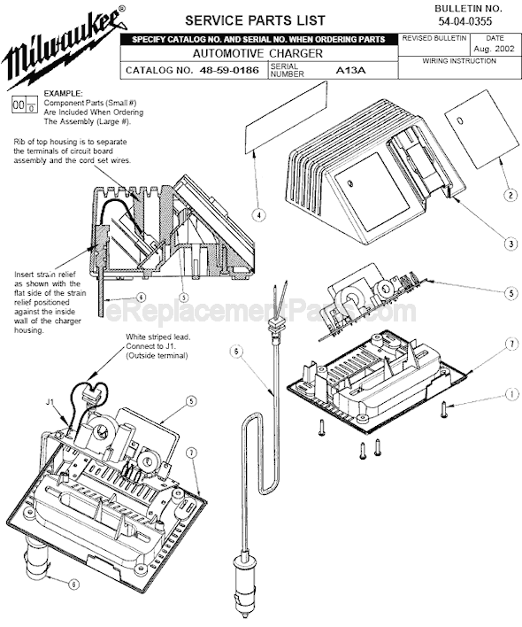 Page A Diagram and Parts List for 48-59-0186 SER A13A Milwaukee Charger