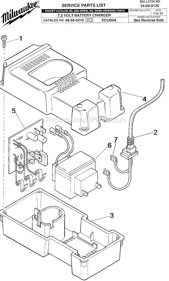 Page A Diagram and Parts List for 48-59-0210 SER ECIJ09A Milwaukee Charger
