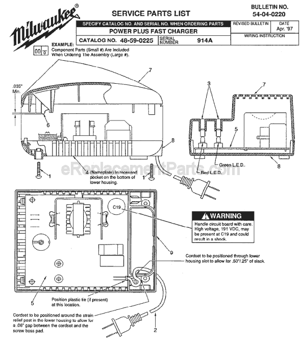 Page A Diagram and Parts List for 48-59-0225 SER 914A Milwaukee Charger
